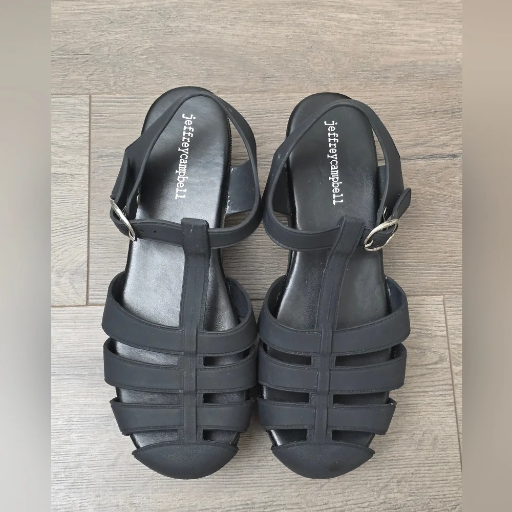 Jeffrey Campbell Jelly Platform Wedge Strap Sandal Black Womens Size 7
